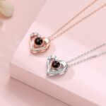 Shiny Silver Heart Pendant Necklace with Black Gem (1)