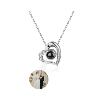 Shiny Silver Heart Pendant Necklace with Black Gem